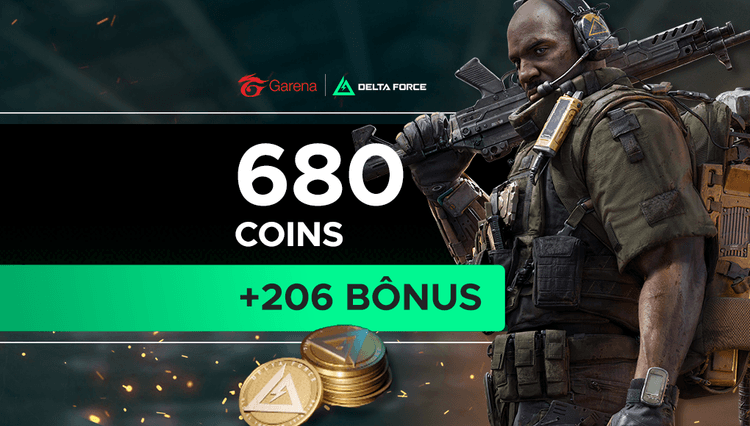 Garena Delta Force - 680 Delta Coins + Bônus de 206