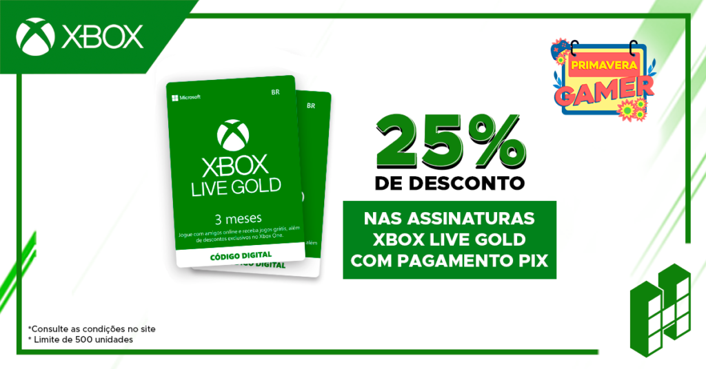 ASSINATURA XBOX LIVE GOLD COM 25% DE DESCONTO NO HYPE