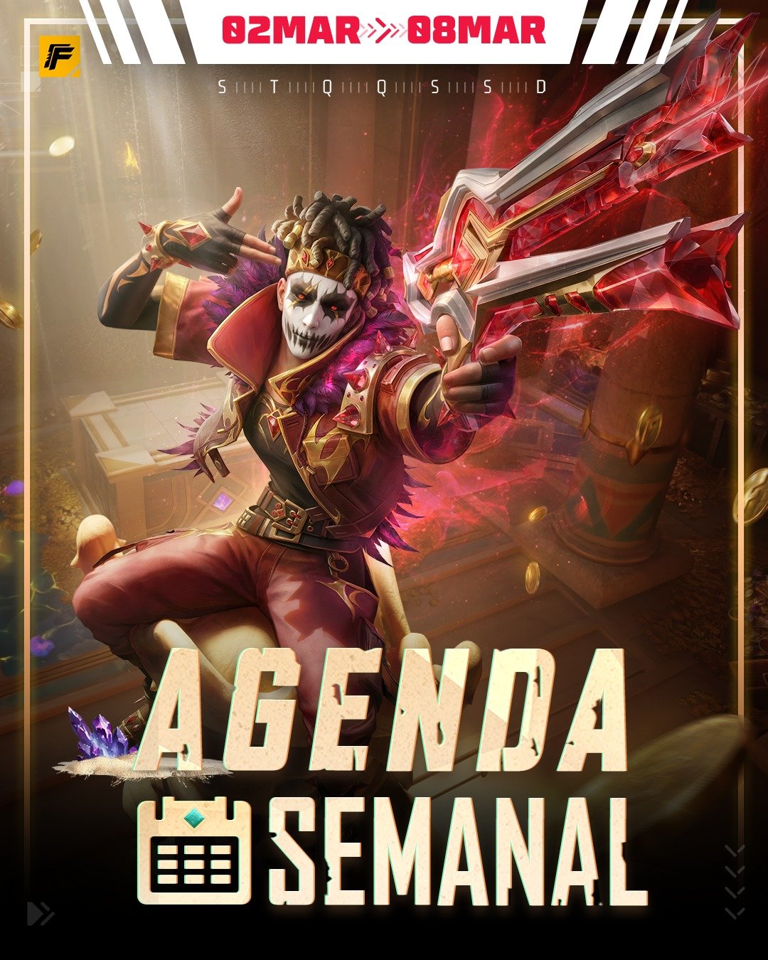 Agenda Semanal Free Fire (02/03 a 07/03): Mistério do Tesouro Perdido